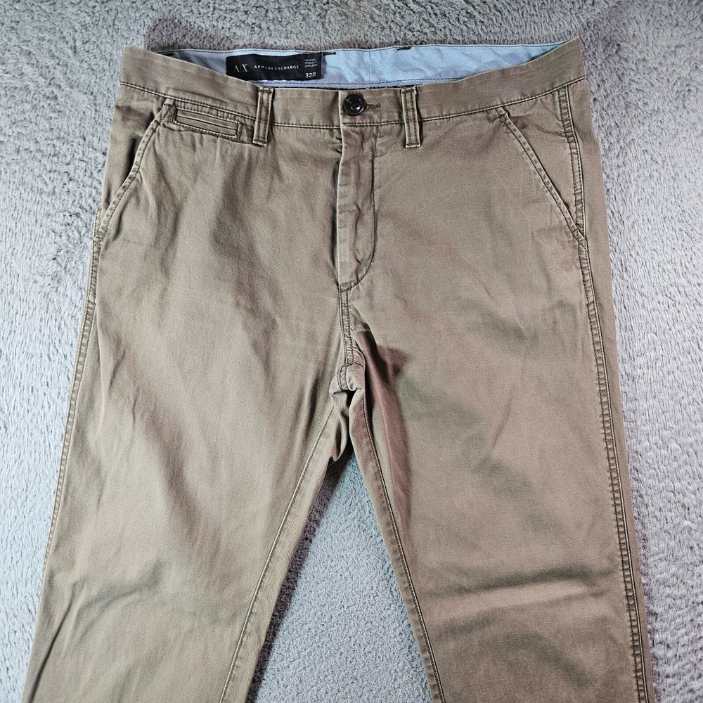 Armani Exchange Chino Pants Men 32 x 32 Relaxed Straight Cotton Greenish‎ Brown - Picture 2 of 14